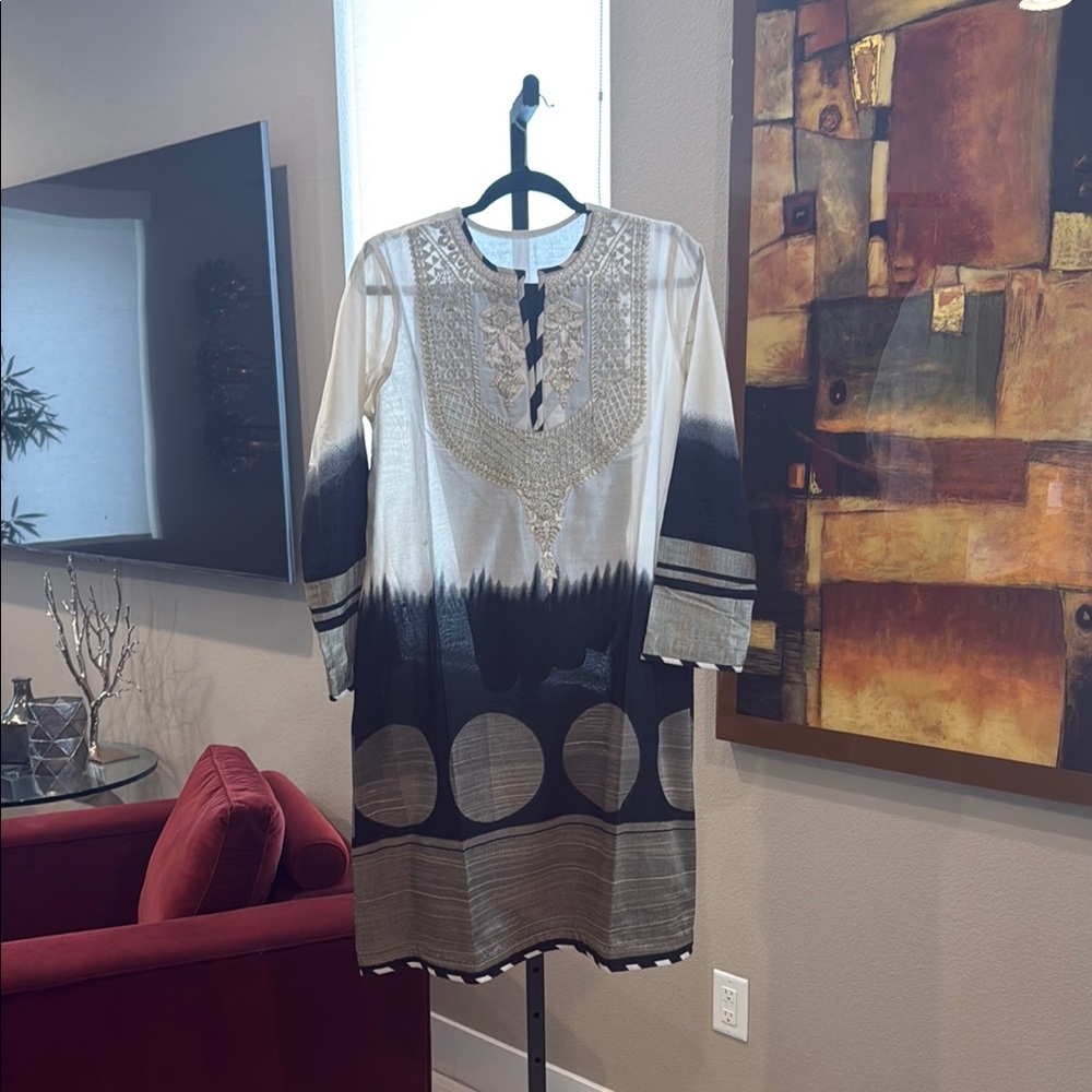 Black and White Embroidered Dress